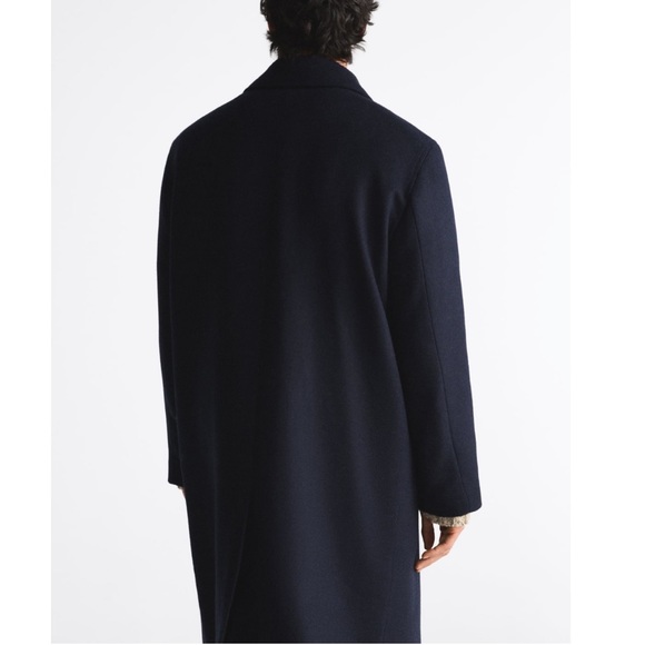 NWT ZARA MENS DOUBLE-BREASTED CLOTH COAT navy blue - Picture 2 of 8